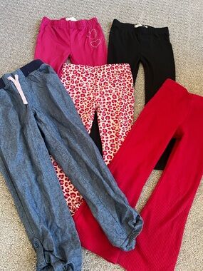 Mixed Girls Leggings & Pants Bundle - Pink, Red, Black, Denim, Leopard size 5